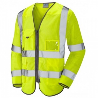 Leo Workwear S20-Y Burrington Hi Vis Class 3 Coolvis Long Sleeve Vest Yellow